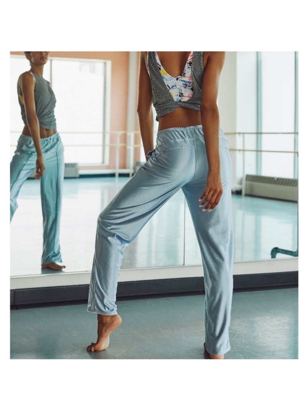 Free People NWT FP Movement by Free People Silver Satin Track Pants - Picture 2 of 12